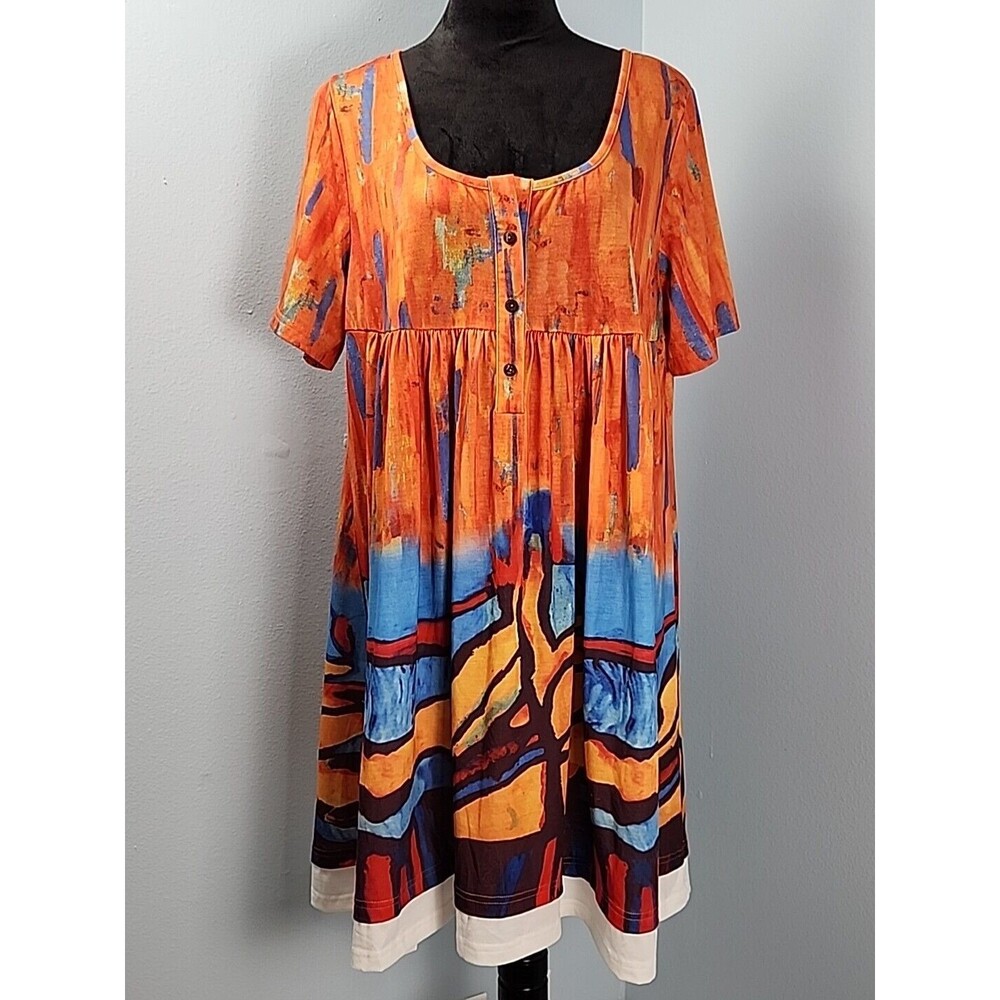 A-Line Round Neck Hekka Dress Large Short Sleeve Abstract Art Print Colorful